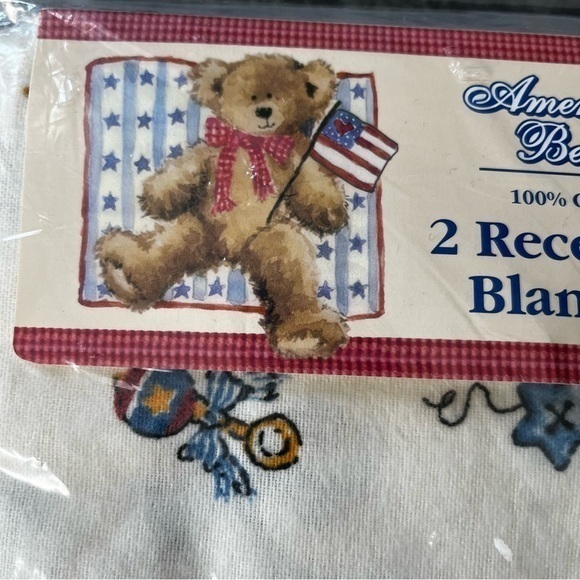 2 Vintage Receiving Baby Blankets Cotton USA 1980's Teddy Bear NOS 30X30 Kmart - Picture 3 of 9
